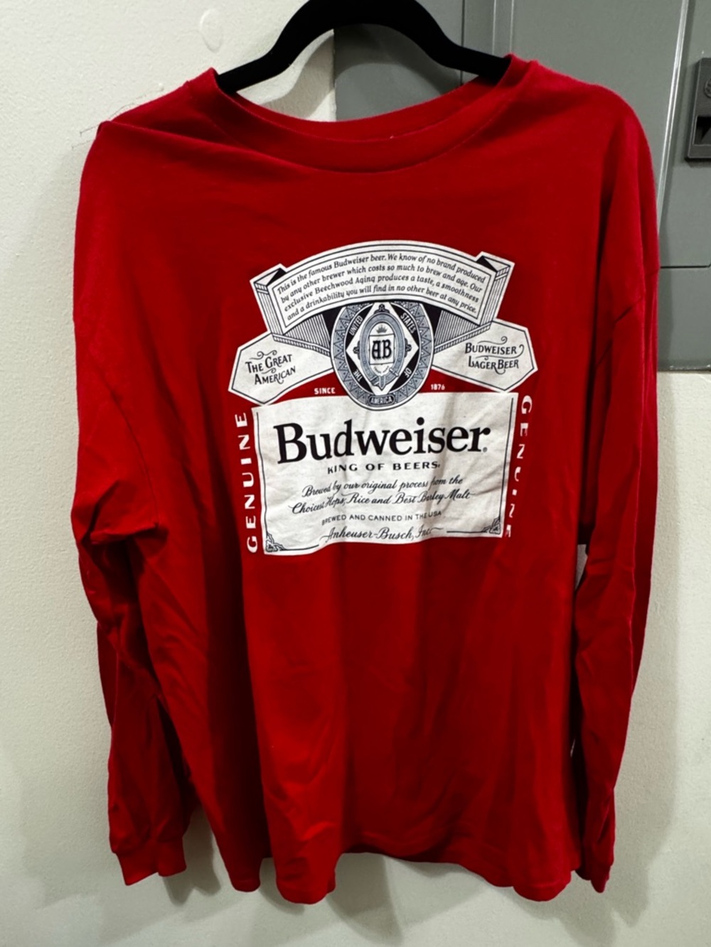 Budweiser Red Long-Sleeve Logo Tee for Men